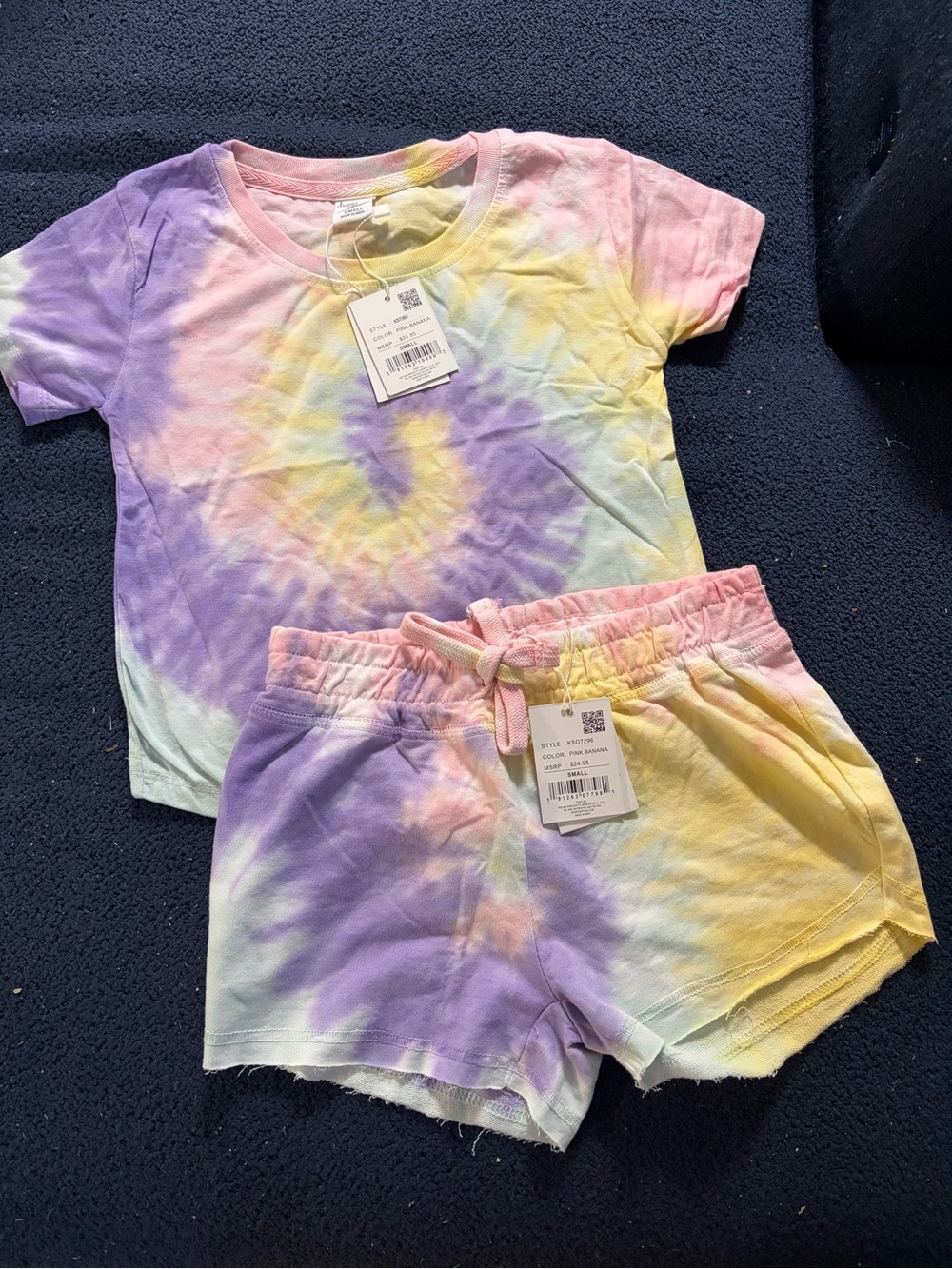 Kids Tie-Dye T shirt and shorts set - Pastel Pink, Purple & Yellow